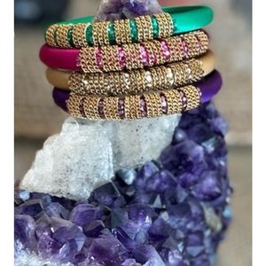 ALEXIS BITTAR SILK AND BEADED BANGLE SET